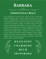 Barbara personalized wall art with the story of your name in dark green