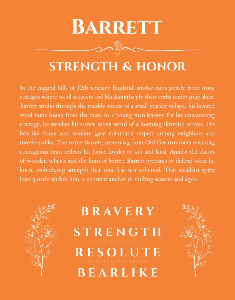 Barrett name meaning gift print in orange