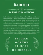 Baruch personalized name print with origin and traits in dark green