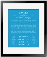 Baylee name meaning gift print in blue with black matte frame