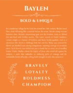Baylen personalized name art with origin story in orange