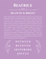 Beatrice custom name art showing meaning and origin in light purple