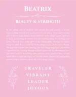 Beatrix personalized wall art with the story of your name in light pink