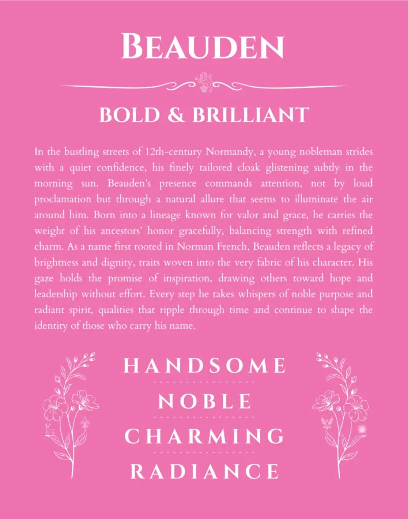 Beauden personalized name meaning print in pink