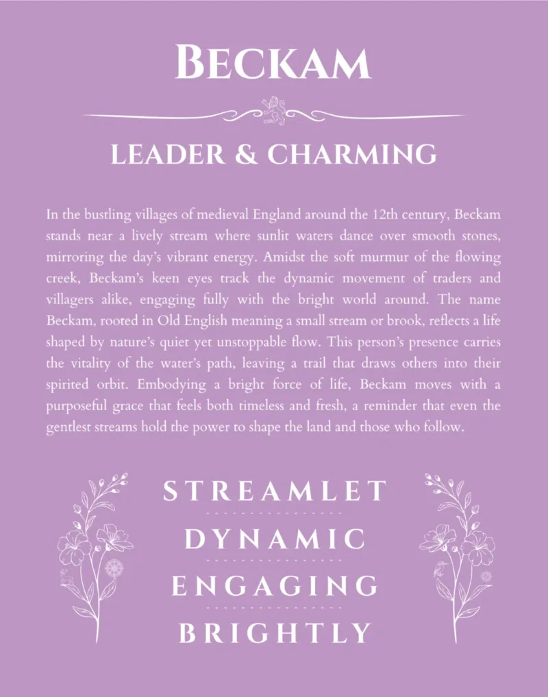 Beckam personalized name art with origin story in light purple