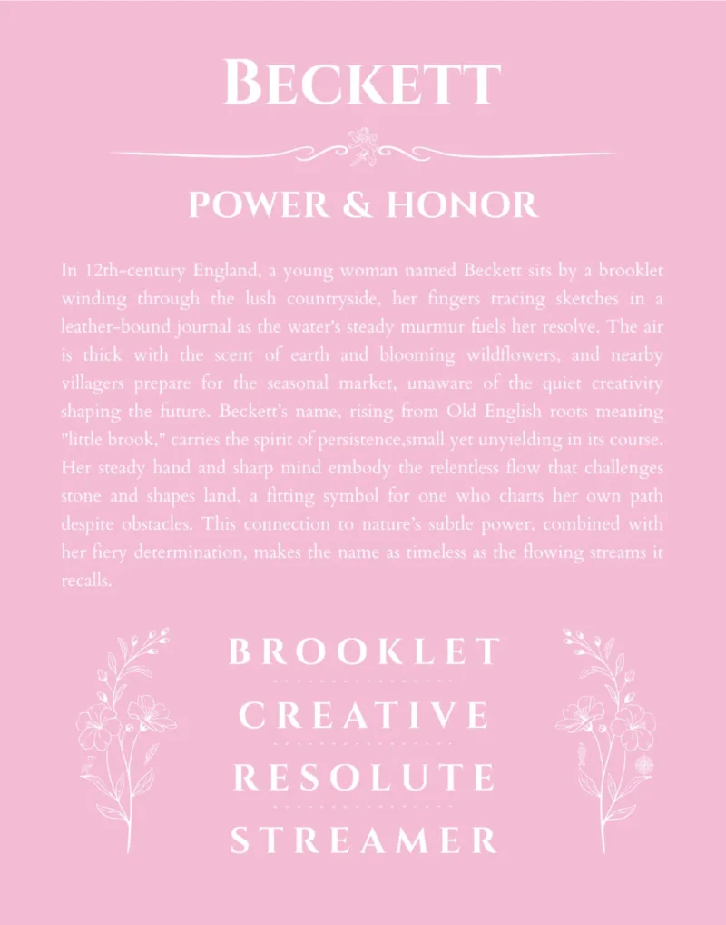 Beckett personalized name print with origin and traits in light pink