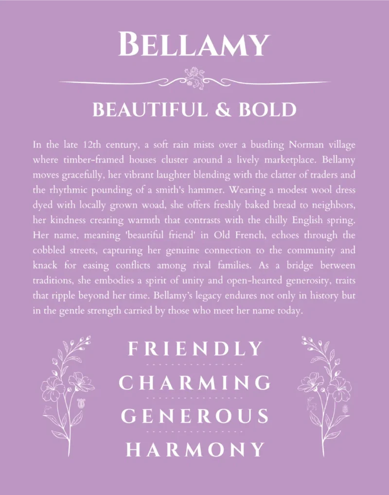 Bellamy name meaning gift print in light purple