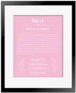 Belle custom name print for wall display in light pink with black matte frame