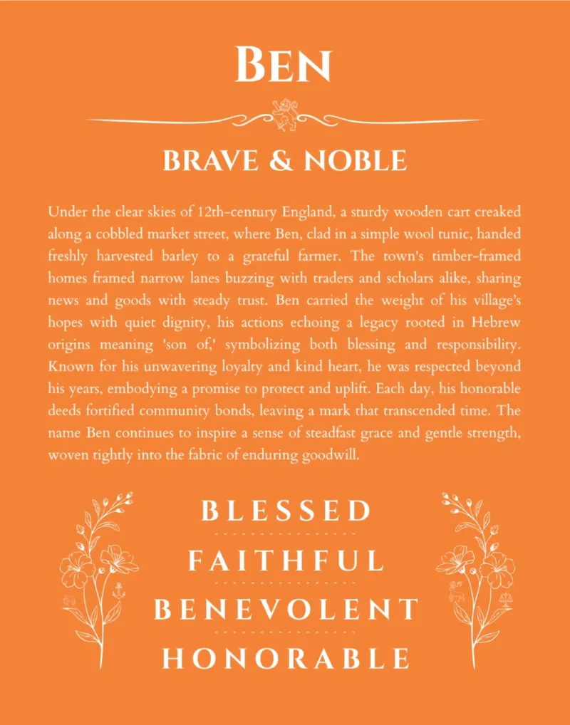 Ben personalized name print with origin and traits in orange