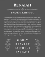 Benaiah personalized wall art with the story of your name in gray