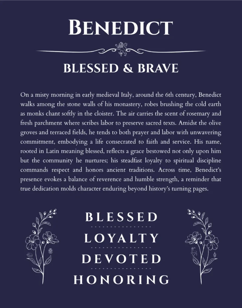 Benedict name meaning wall art by Get Your Story in navy blue