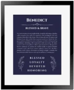 Benedict name meaning wall art by Get Your Story in navy blue with black matte frame