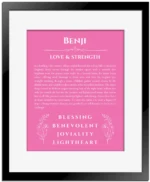 Benji custom name print for wall display in pink with black matte frame