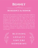 Bennet name origin print with meaning and traits in pink