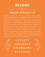 Bennie name origin print with meaning and traits in orange