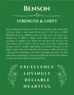 Benson custom name art showing meaning and origin in dark green