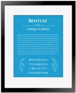 Bentlee custom name meaning print in blue with black matte frame