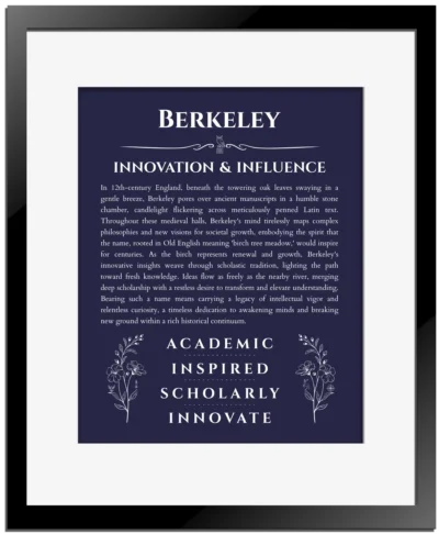Berkeley name meaning wall art by Get Your Story in navy blue with black matte frame