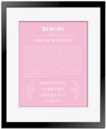 Berlin custom name print for wall display in light pink with black matte frame