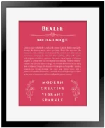 Bexlee personalized name art with origin story in red with black matte frame