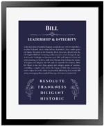 Bill custom name print for wall display in navy blue with black matte frame