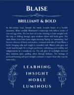 Blaise personalized name art with origin story in deep blue