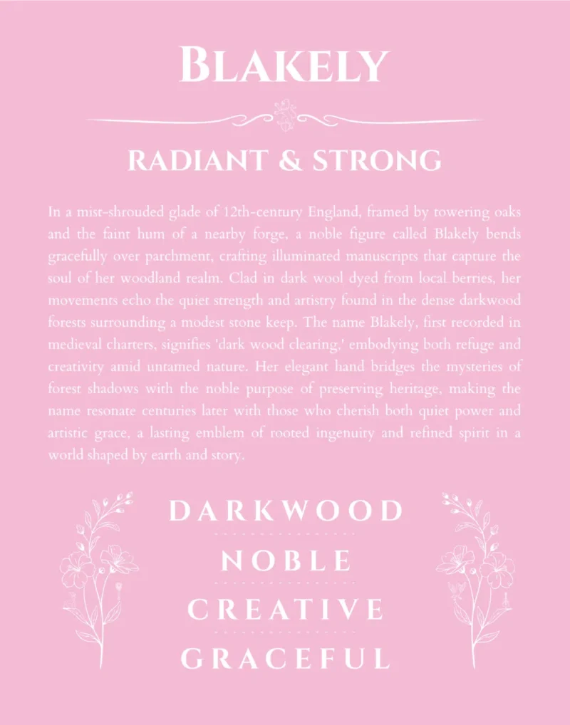 Blakely personalized name art with origin story in light pink