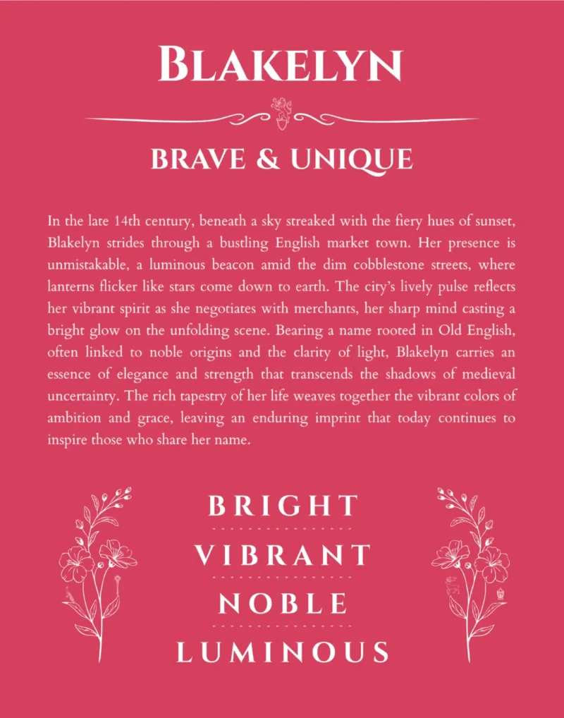 Blakelyn personalized name print with origin and traits in red