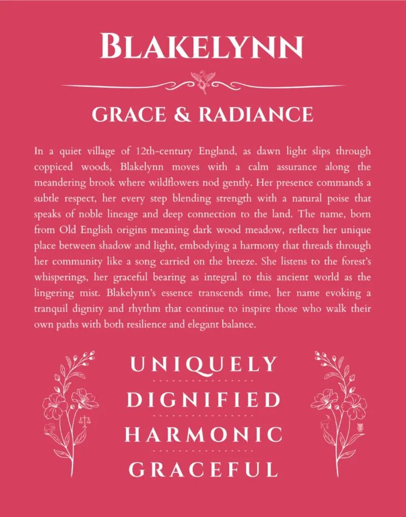 Blakelynn name origin print with meaning and traits in red
