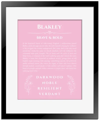 Blakley custom name print for wall display in light pink with black matte frame