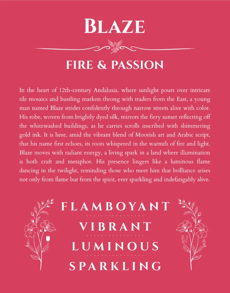 Blaze personalized wall art with the story of your name in red