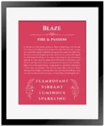 Blaze personalized wall art with the story of your name in red with black matte frame