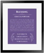 Blessing name meaning gift print in purple with black matte frame