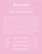 Blessyn personalized name print with origin and traits in light pink