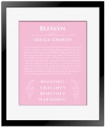Blessyn personalized name print with origin and traits in light pink with black matte frame