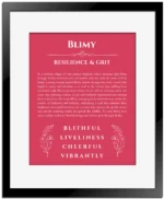 Blimy personalized name meaning print in red with black matte frame