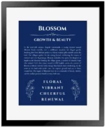 Blossom custom name meaning print in deep blue with black matte frame