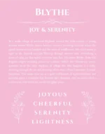Blythe custom name art showing meaning and origin in light pink