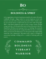Bo name origin print with meaning and traits in dark green