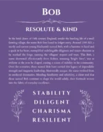 Bob name origin print with meaning and traits in purple