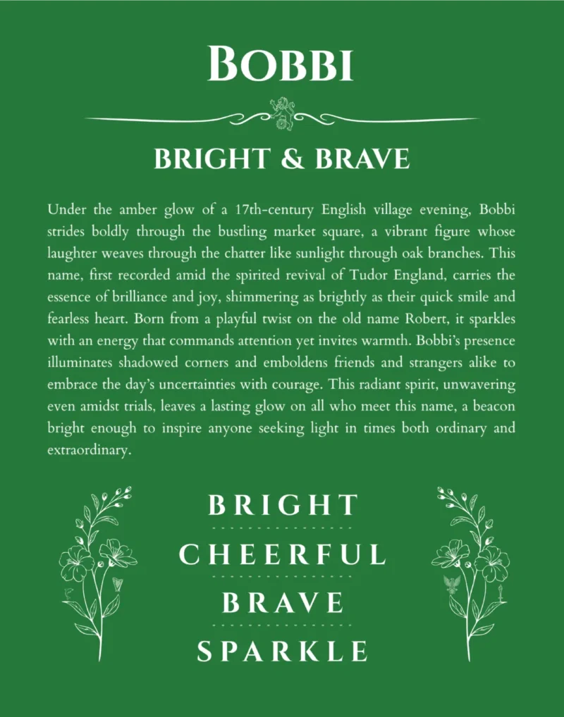 Bobbi custom name print for wall display in dark green