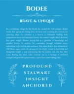 Bodee personalized name art with origin story in blue