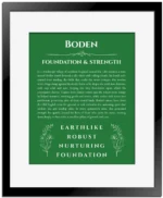 Boden custom name meaning print in dark green with black matte frame