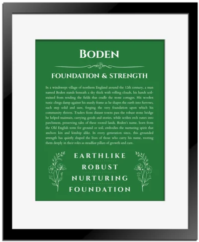 Boden custom name meaning print in dark green with black matte frame