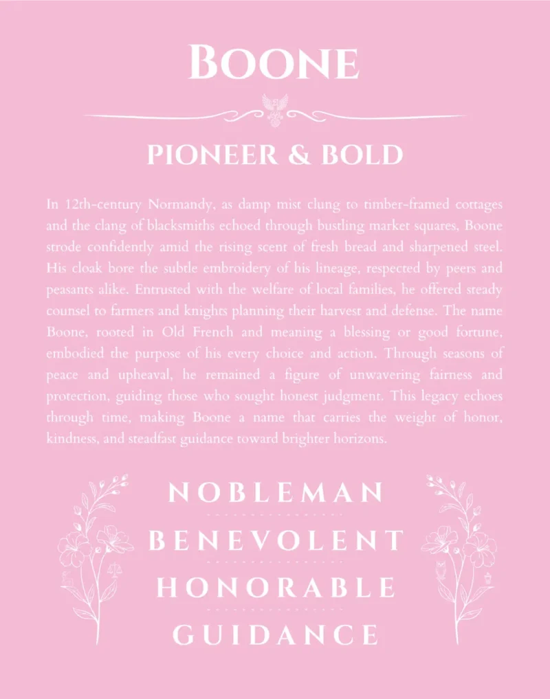 Boone name meaning wall art by Get Your Story in light pink