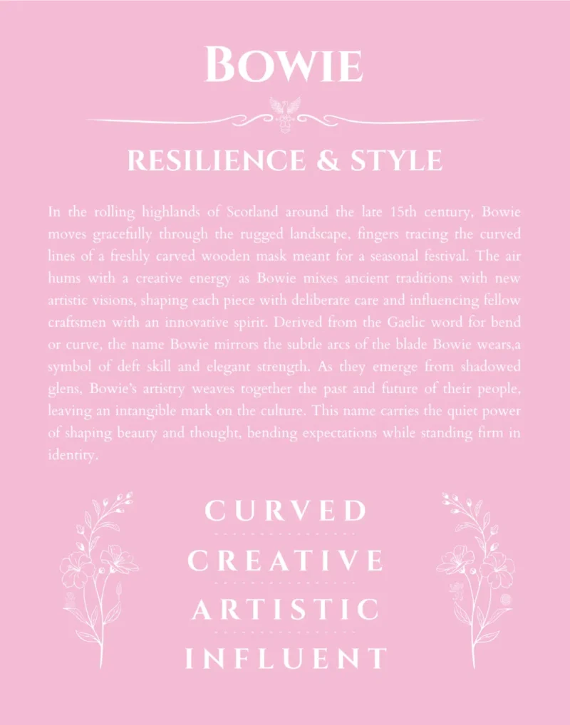 Bowie custom name meaning print in light pink