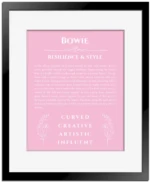 Bowie custom name meaning print in light pink with black matte frame