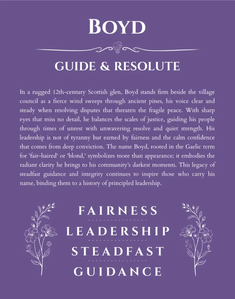 Boyd custom name art showing meaning and origin in purple
