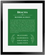 Bracha personalized name meaning print in dark green with black matte frame