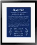 Bradford custom name meaning print in deep blue with black matte frame